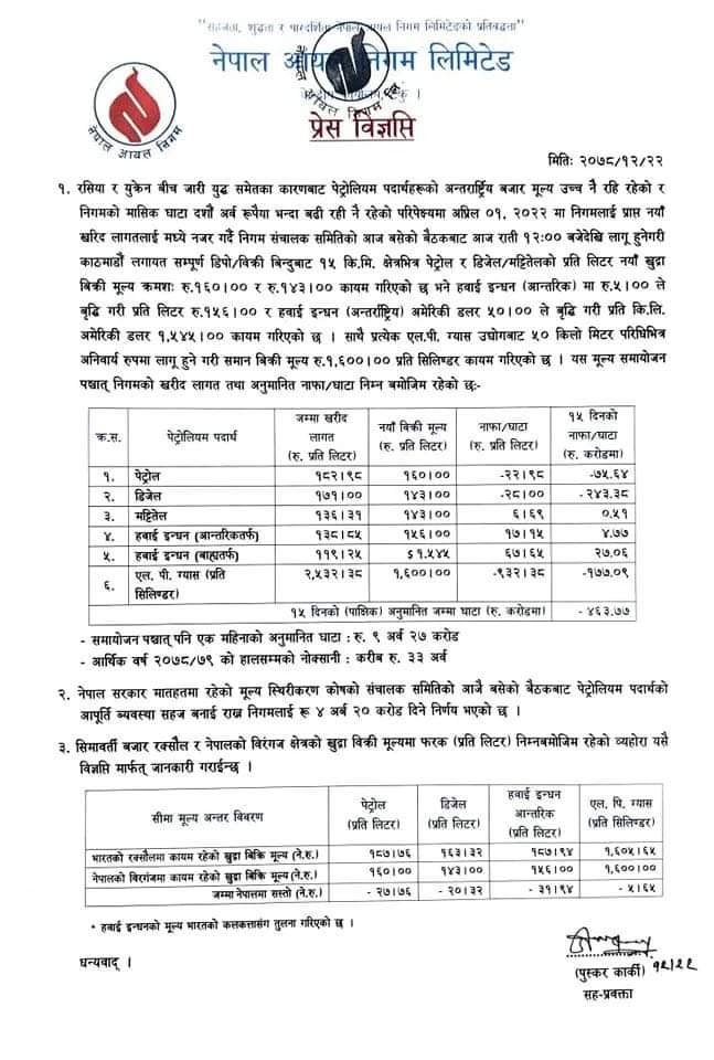 बढयो पेट्रोलियम पदार्थको मूल्य, १६० रुपैयाँ पुग्यो