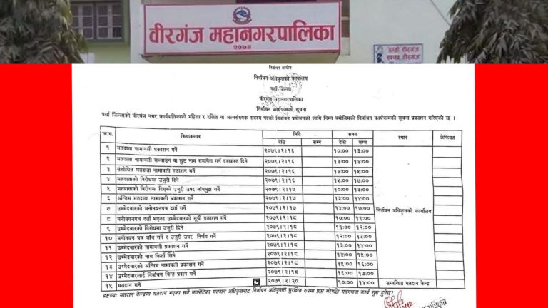 वीरगञ्ज : कार्यपालिका सदस्यका लागी २० गते निर्वाचन हुने