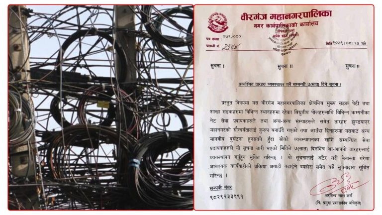 वीरगन्ज महानगरभित्रका अव्यवस्थित तारहरु ७ दिनभित्र व्यवस्थापन गर्न निर्देशन