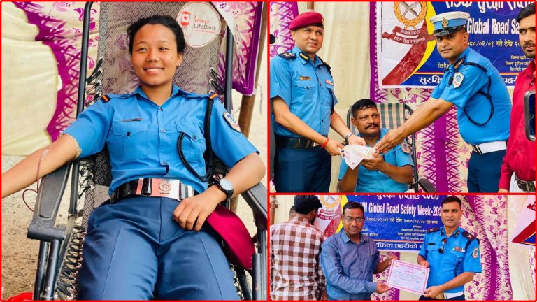 ट्राफिक प्रहरी कार्यालय पर्साको आयोजनामा ३९ जनाले गरे रगतदान
