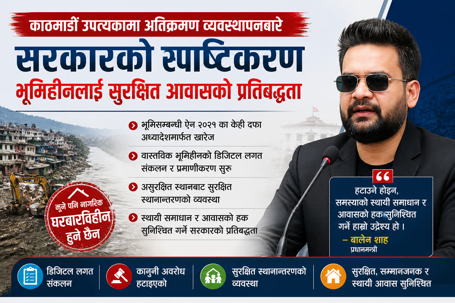 नदीकिनार अतिक्रमण हटाउँदै सरकार, भूमिहीनलाई सुरक्षित बसोबासको आश्वासन